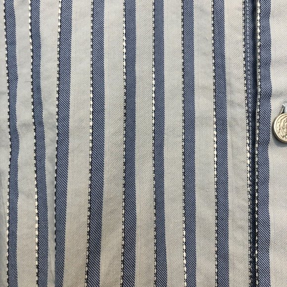 ANN BOOTH Custom Made Men’s Blue Striped Long Sleeved Button Up Shirt Small - Picture 2 of 11